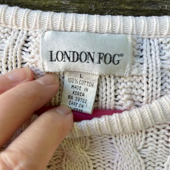 London Fog size L 100% cotton cable knit sweater. - Picture 7 of 9